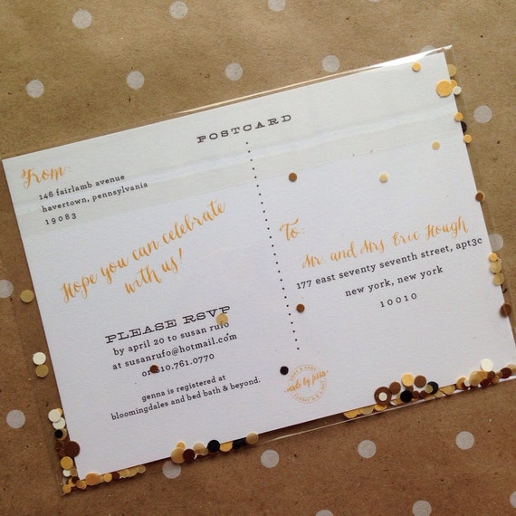 Bridal shower postcard Invitation with confetti by madebyjessa