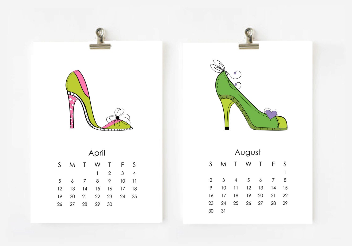 Shoes 2017 Calendar Printable 5x7 Digital File