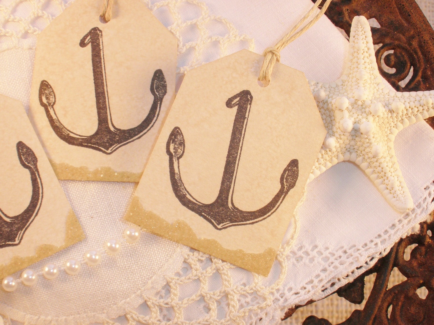 Black Anchor Tags with Real Sand Accent Nautical by LazyDayCottage