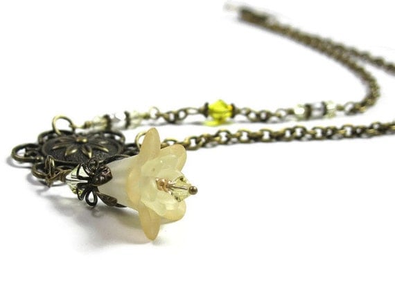 Buttercup Yellow Vintage Style Pendant Necklace, Floral Vintage Style Necklace, Flower Jewelry