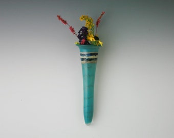 Wall Vase - Handblown Glass Wall Pocket- Bud Vase - Hanging Vase - Wall Sconce