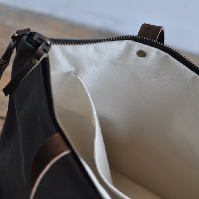CARRY BAG charcoal waxed canvas by bookhoudesign on Etsy