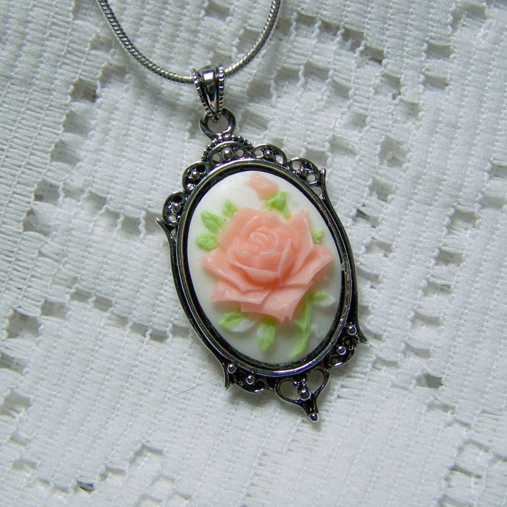 Rose Cameo Pendant Blush Pink Rose Cameo Silver Pantone