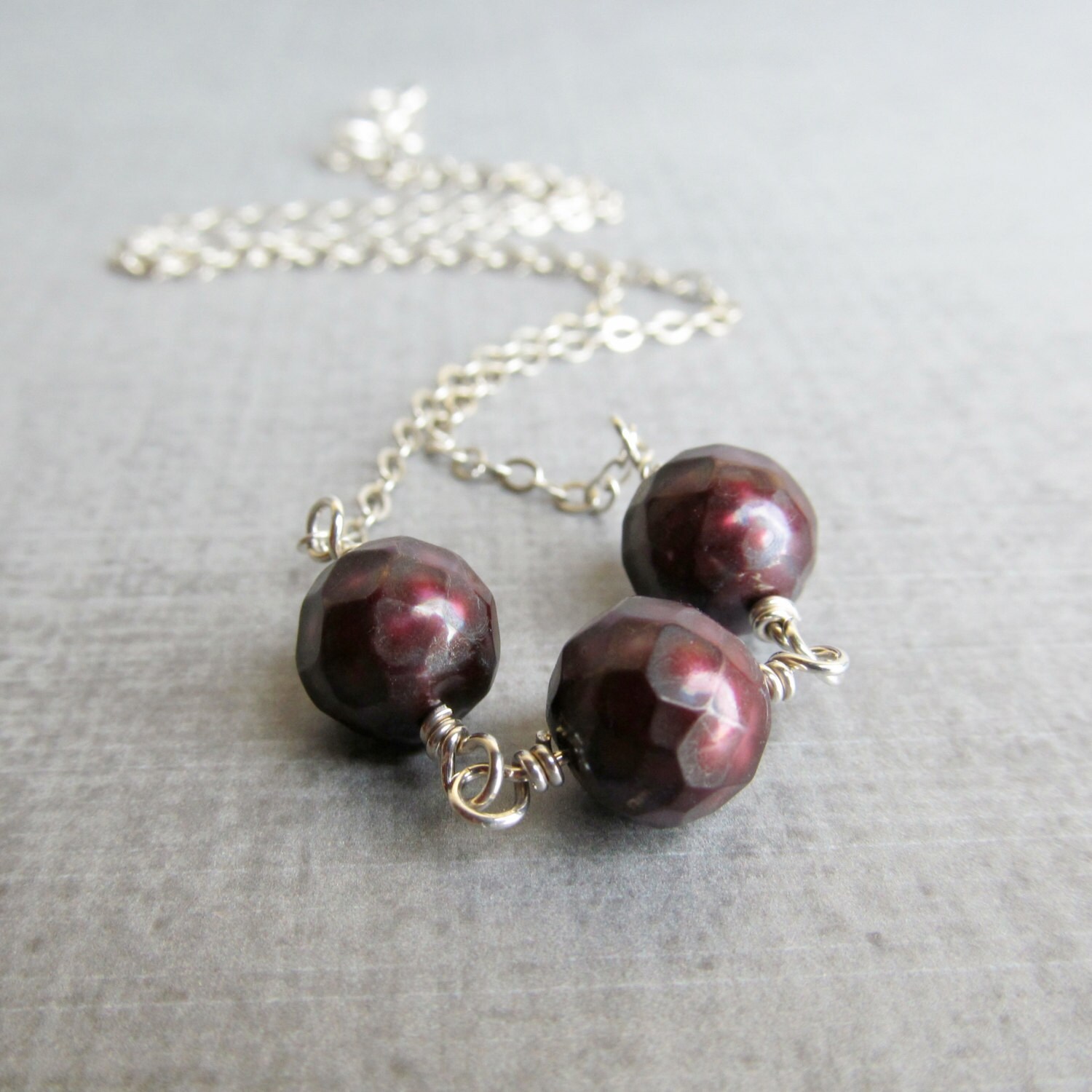Burgundy Pearl Necklace Dark Cranberry Necklace Pearl