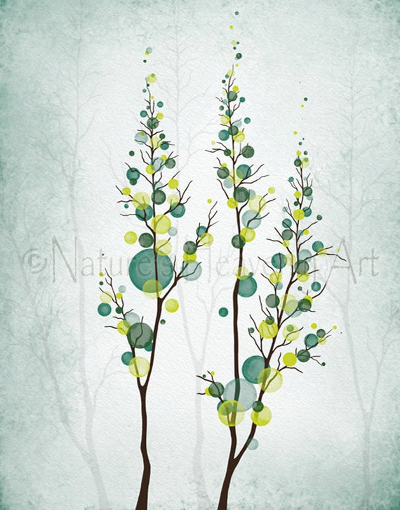 11 x 14 Home Decor Yellow and Green Tree Wall Art Nature