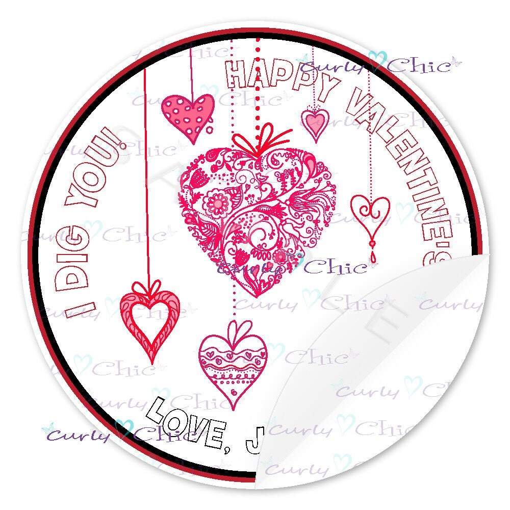 Valentine Stickers -I dig you Labels -Personalized Valentines Stickers -Custom Valentine Hearts ...