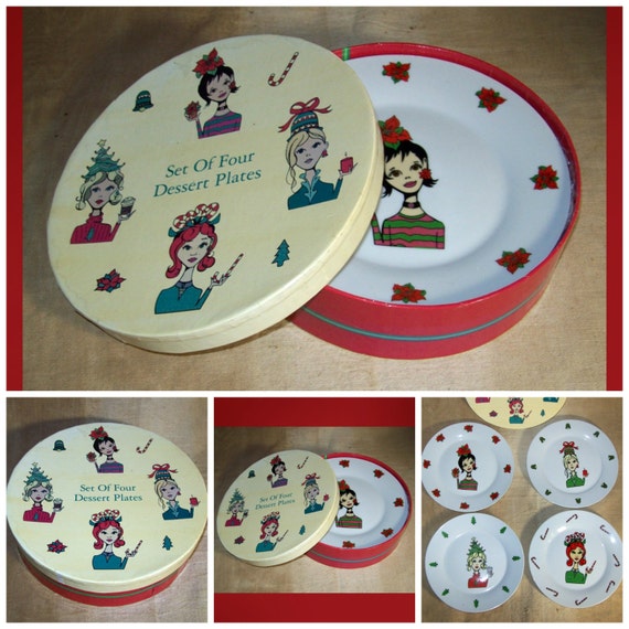 Vintage Christmas Dessert Plates in Original by GypsumMoonVintage