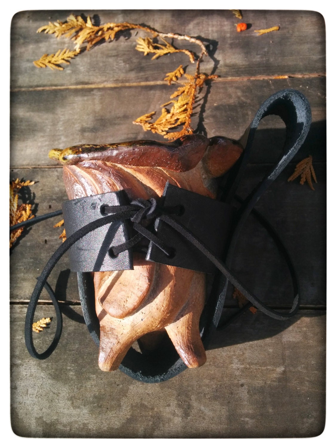 Black Leather Cup Holder / Bottle Belt Strap Hanger by cceramics