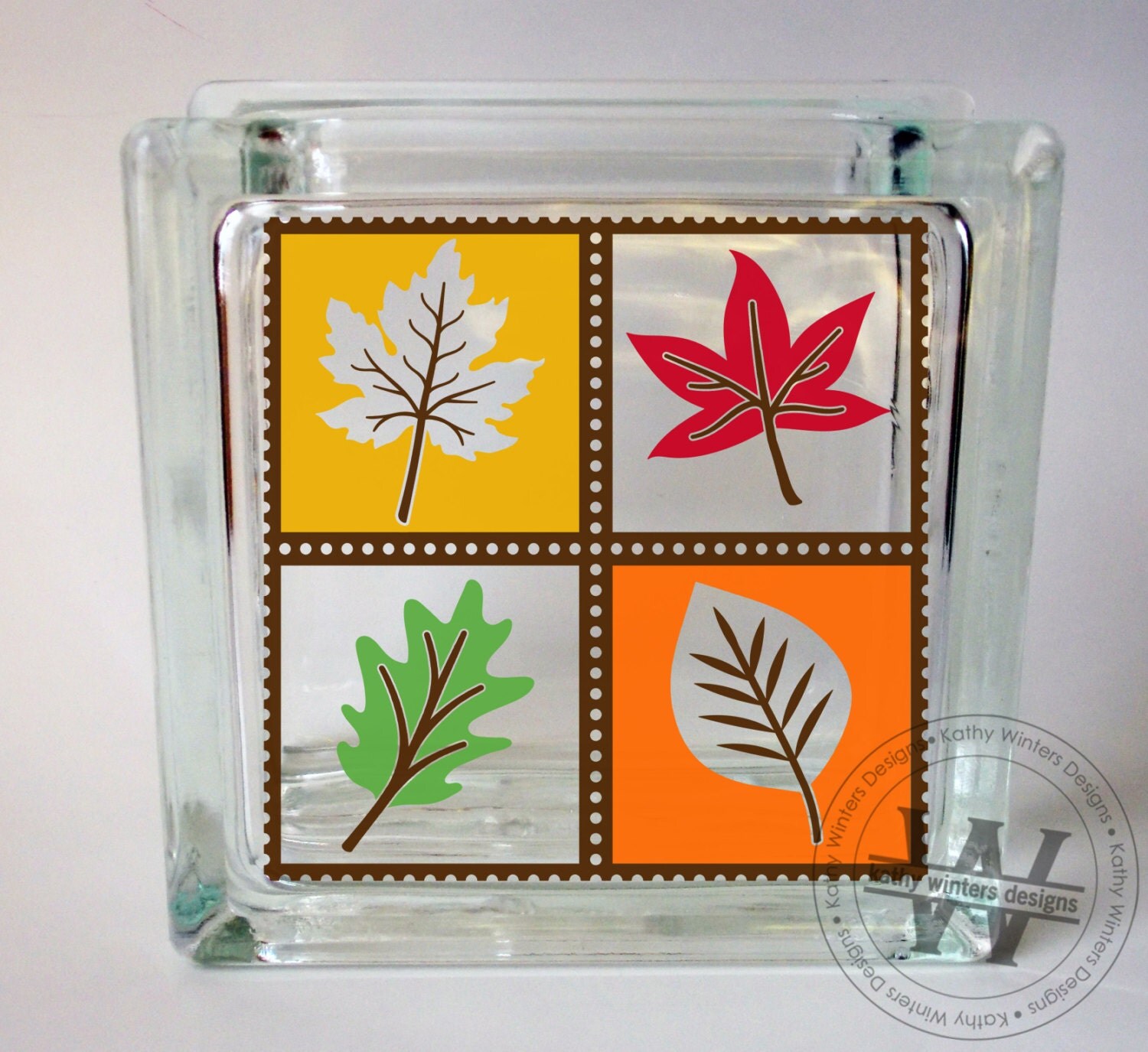 Vinyl Lettering Glass Block Decal Autumn Stamp by KWintersDesigns