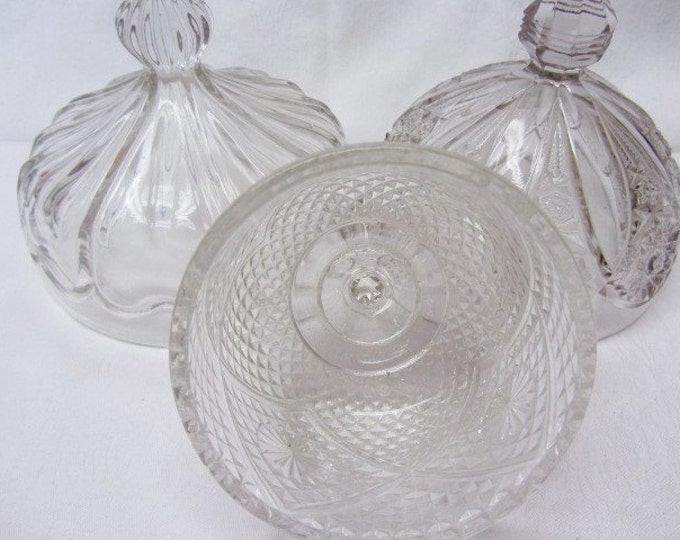 3 Pressed Glass Food Domes, Domes For Display, Glass Domes, Food Domes Vintage, Clear Glass Food Domes, Butter Domes, Mid Century Domes