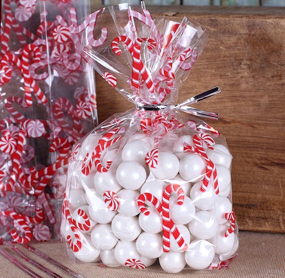 Christmas Cookie Bags, Small Christmas Candy Cane Cellophane Bags