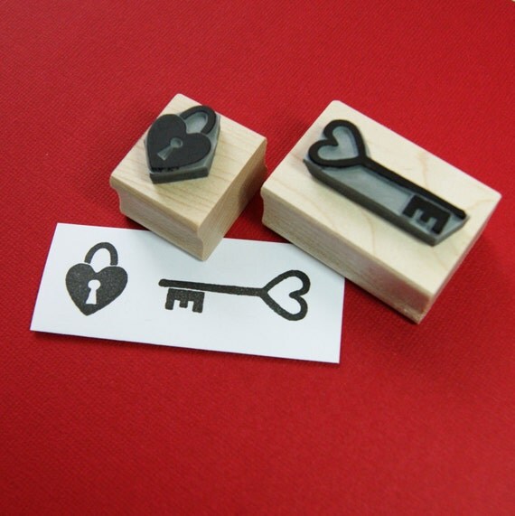 Love Lock and Key Rubber Stamp Set Heart Rubber Stamp