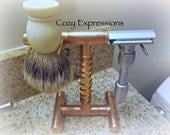 Copper Razor and Brush Stand gift for Fathers Day, Graduation or Birthday Gift for Him