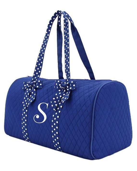 Large Royal Blue and White Quilted Duffle Bag by embroideryfox