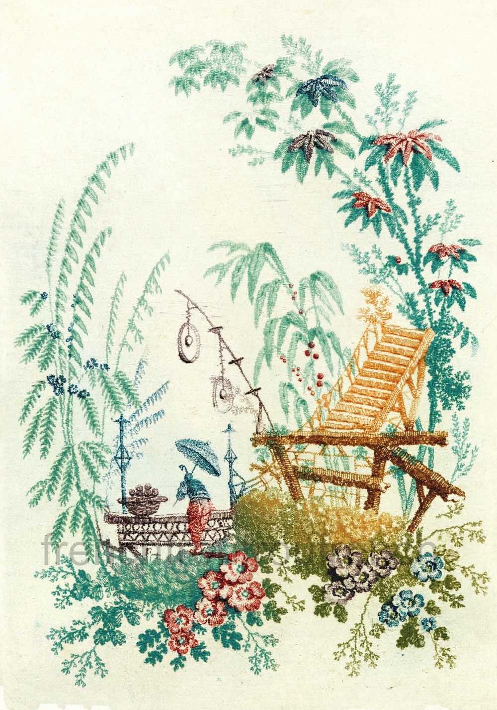 antique chinoiserie wallpaper illustration digital download