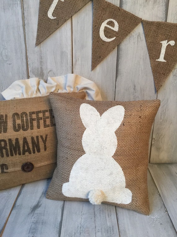 burlap bunny pillow