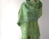 Cobweb Felted scarf  Mint green spring scarf Wool Airy scarf Green felt shawl  Wedding Airy stole by Galafilc