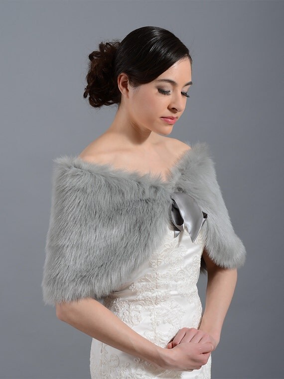 Silver faux fur shawl faux fur wrap faux fur shrug faux fur