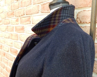 1980s Gleneagles Midi Coat Wonderfully Warm Winter Outerwear Rich Navy Blue Virgin Wool Mohair Blend Gorgeous Plaid Collar Pop and Lining