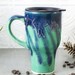 Ceramic Coffee Travel mug handle, BlueRoomPotteryAqua Mint Green Eggplant Purple Blue White tea cup handmade pottery Kitchen gift IN STOCK