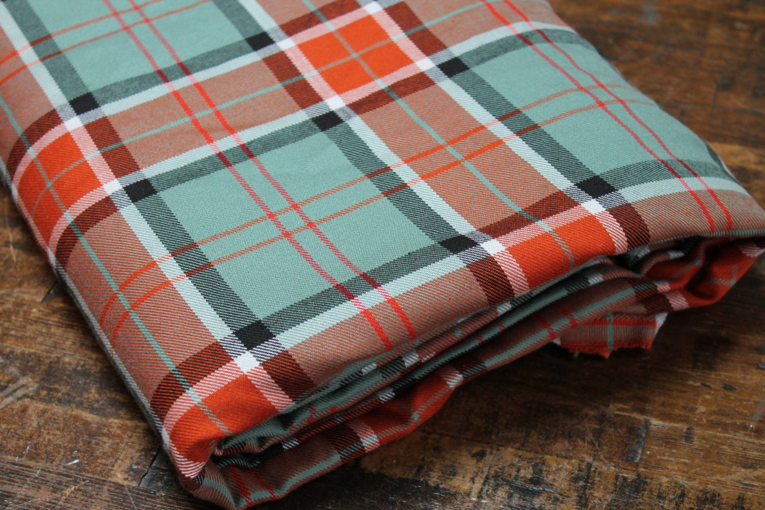 Plaid Bottom Weight Fabric mint green orange white black large