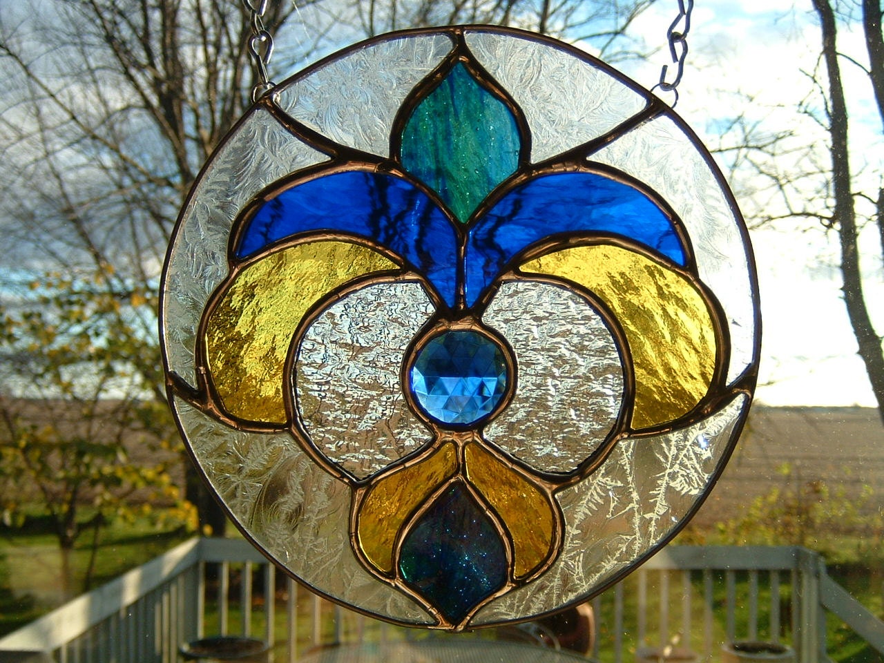 Stained Glass Fleur De Lis Sun Catcher Window Hanging Small