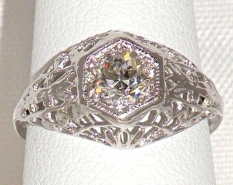 1920s engagement ring 53 carat old european cut diamond ring art deco filigree - 1920s Wedding Rings 1920s engagement ring 53 carat old european cut diamond ring art deco filigree - 1920s Wedding Rings