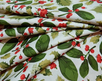 Holyday Quilting Fabric Poinsettia & Holly Mix by Martha Negley for Rowan Fabrics PWMN075.NATUR