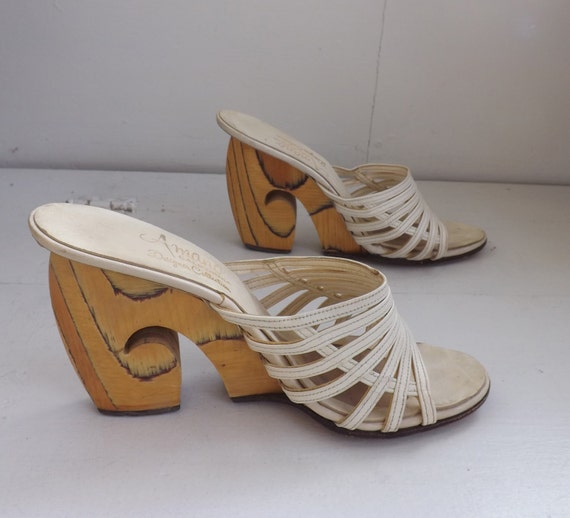 Carved Wood Heels Open Toe Shoes Tiki Exotic Resort by soulrust