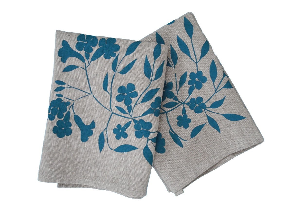 Linen Tea Towel Screen Printed Tea Towel Hand Printed Linen