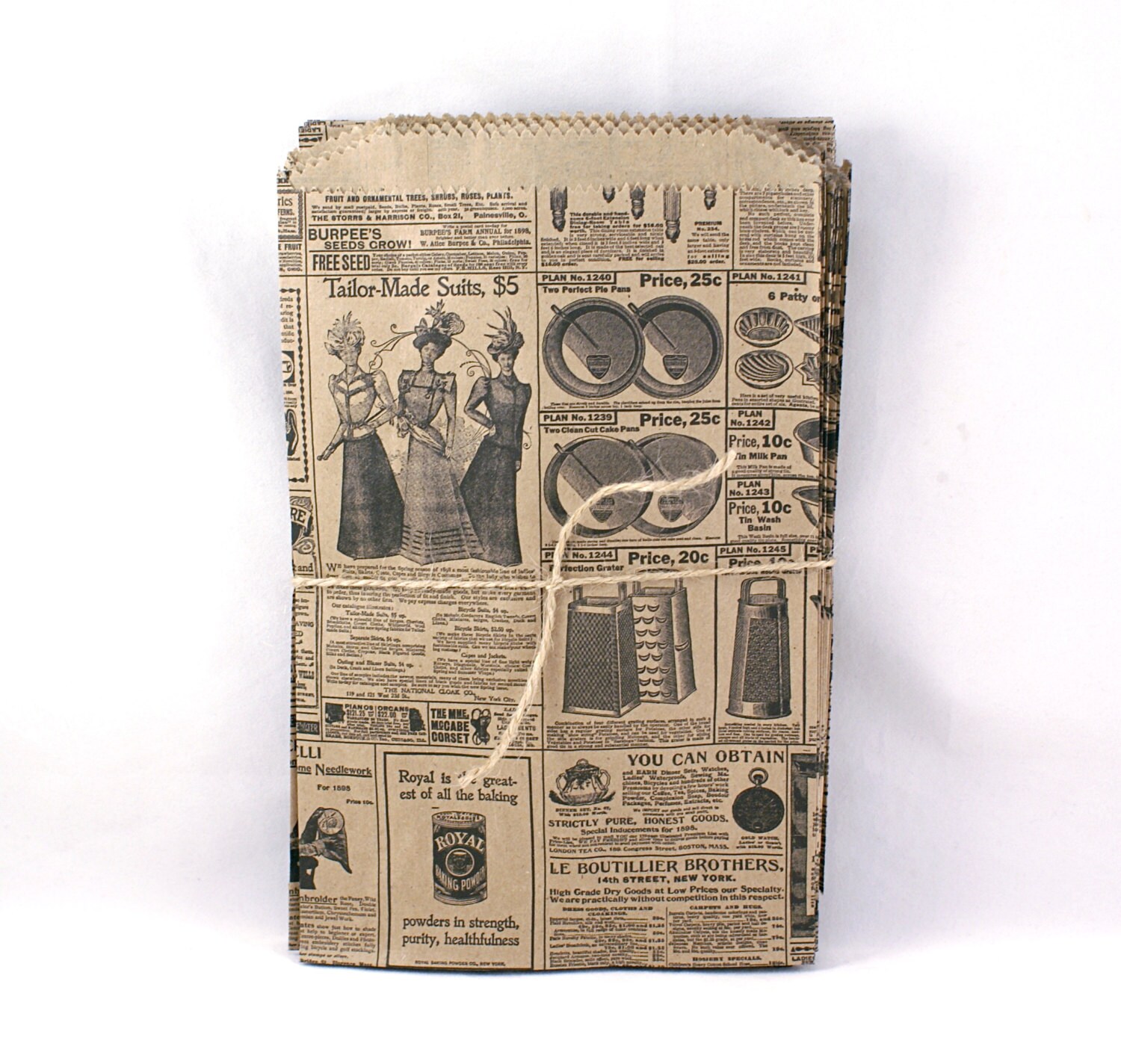 50 Vintage Newspaper Ad Kraft brown paper bags by kawaiigoodies