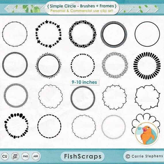 Simple Circle Frames, 9 inch Round Clip Art Border Digital Stamp Scalloped Circle Frame Photoshop Brush, Dot Frame Border & Zig Zag Il_570xn