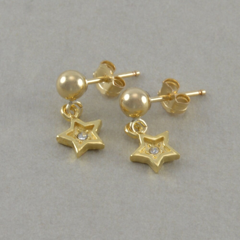 Girls Gold Star Earrings dangle childs by SixSistersBeadworks