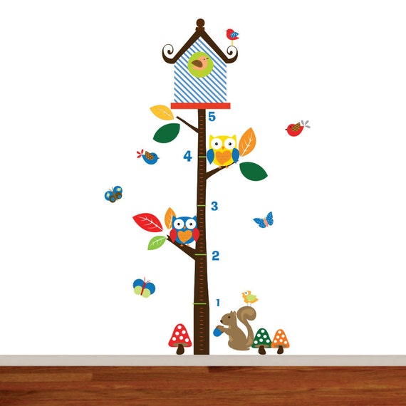 Items similar to Vinyl Growth Chart Nursery Wall Art Growth Chart Decals Squirrel and Owls