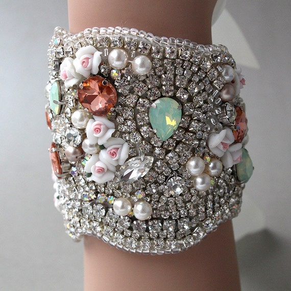 Items similar to Wedding Cuff Bracelet Bridal Cuff Rhinestone Cuff