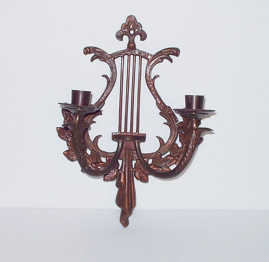 Vintage Wall Sconce Candle Sconce Copper Metal Pair Musical