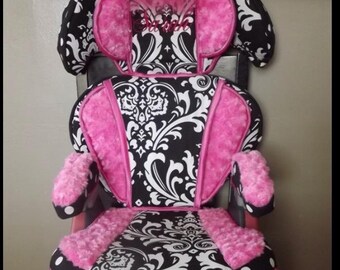 Reupholstered Car Booster Seat Cover High Quality Hot Pink Fuschia Minky Dot Polka Dots tulle Princess Toddler Chair Professionally Designed