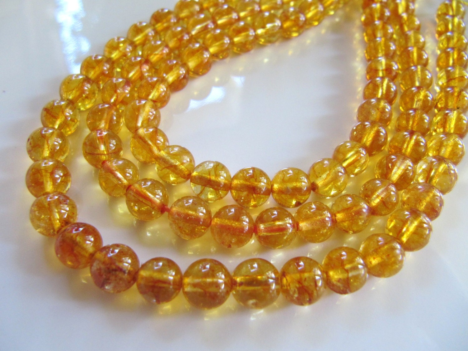 4mm Citrine Beads in Golden Yellow Round Translucent