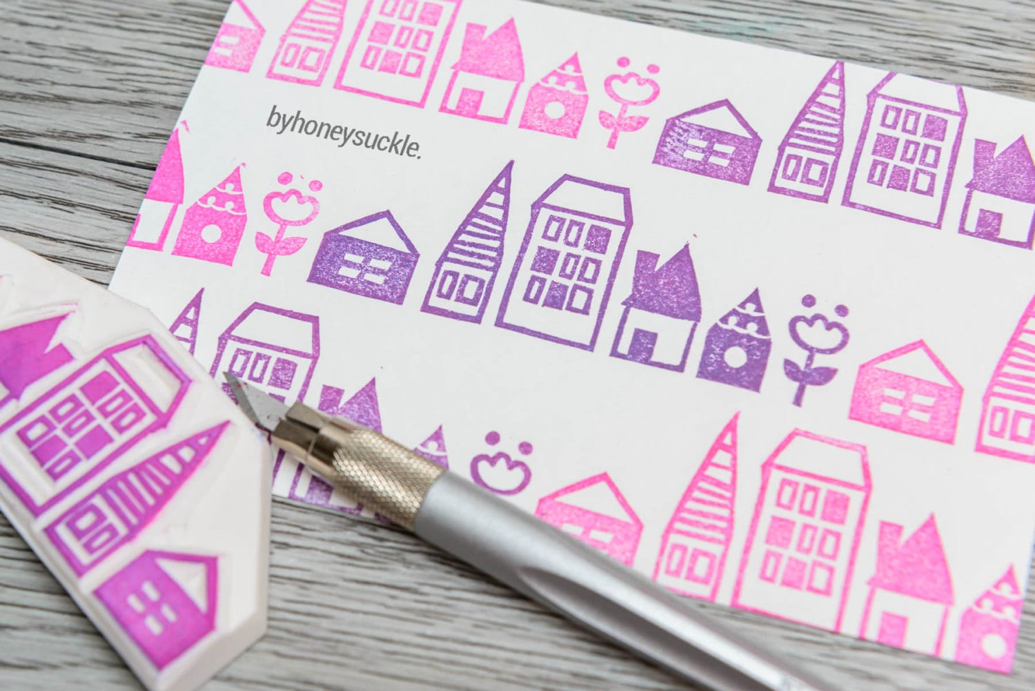 house rubber stamp set village stamp small town stamphand