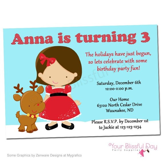 PRINTABLE Holiday Birthday Girl Party Invitation (Character of your choice) Il_570xn