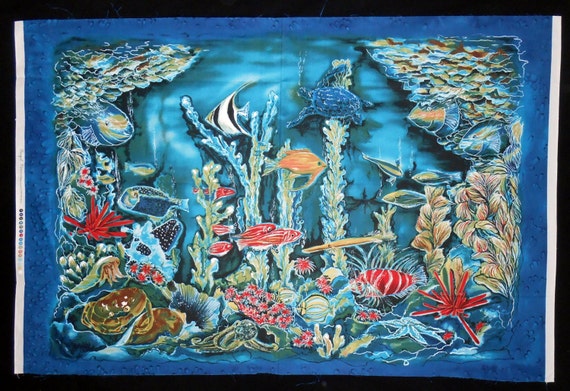 Items similar to Tranquil Waters Tropical Fish Fabric Panel 100% Cotton ...