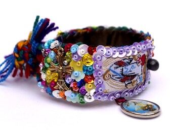 Guardian Angel Scapular sequined embroidered bracelet