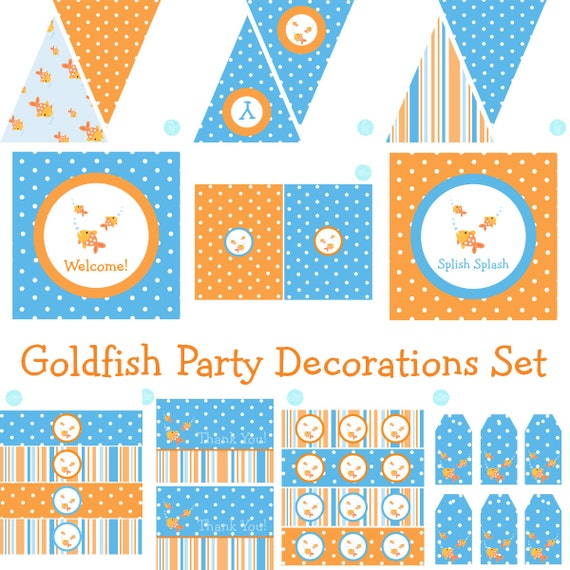 Goldfish Printable Party Decorations for Birthday Party or Baby Shower - DIY Decor by BeeAndDaisy - INSTANT DOWNLOAD Il_570xn