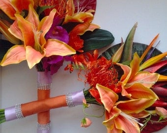 Tropical Bridal Bouquet and Bridesmaid Bouquet Set