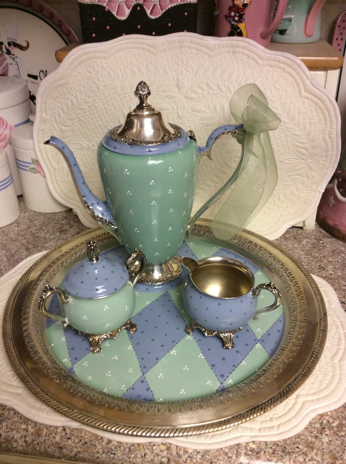 Silver Plated Tea Set/Custom Painted by macnme on Etsy