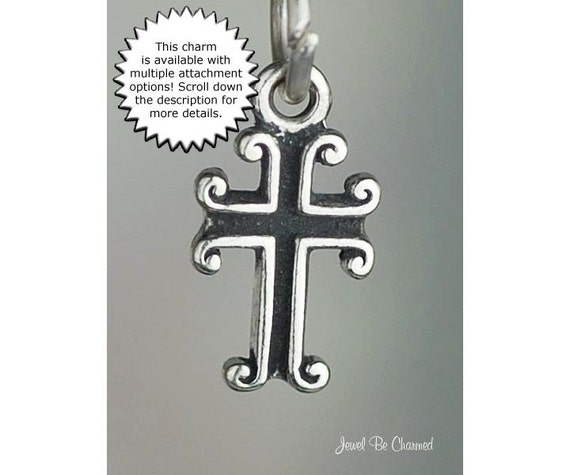 Miniature  Charm Scrolled Cross Silver charm Sterling Tiny cross Religion Christian miniature