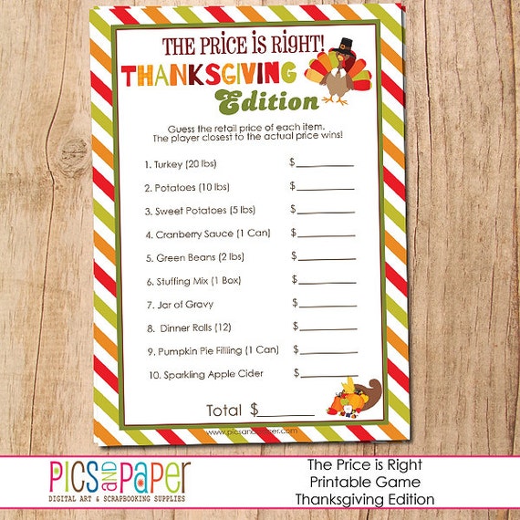 Items Similar To Thanksgiving Printable Game- The Price Is Right 