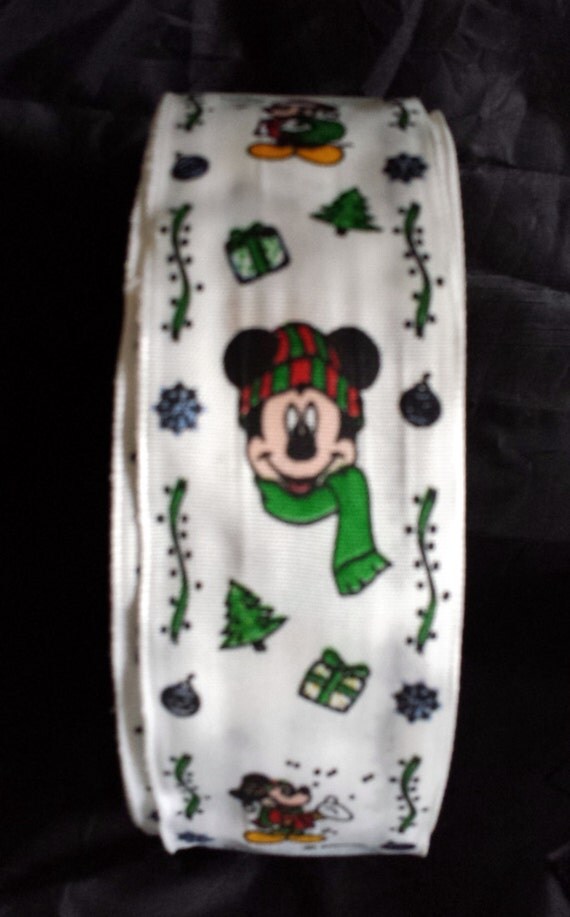 Vintage Disney Mickey Mouse Wired Ribbon Fabric Winter Themed