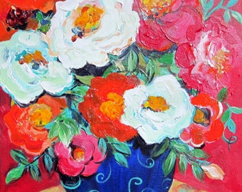 Still Life Original Painting Red 16 x 20 Art by Elaine Cory
