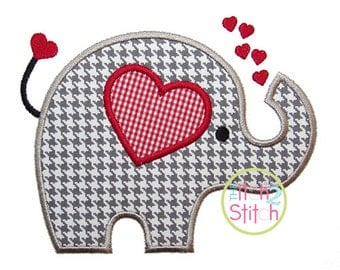 Valentine Elephant Applique Design For Machine Embroidery ("Pigtails" Font is NOT included) INSTANT DOWNLOAD now available